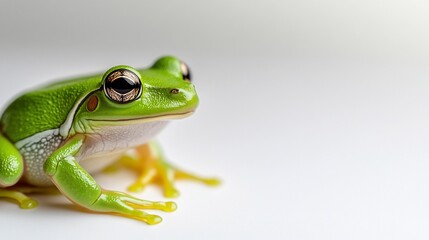 Obraz premium Close-up of a bright green frog on white