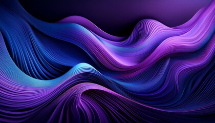 Fototapeta premium Striking purple abstract background featuring dynamic wavy lines and curves concentrated in the center, framed by a contrasting black area. Modern and eye-catching