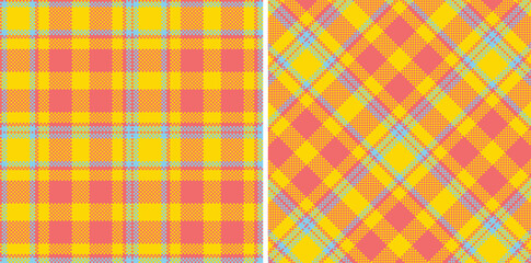 Soft Coral Pink Seamless Madras Plaid with Dusty Sunflower Yellow accents Textile Design