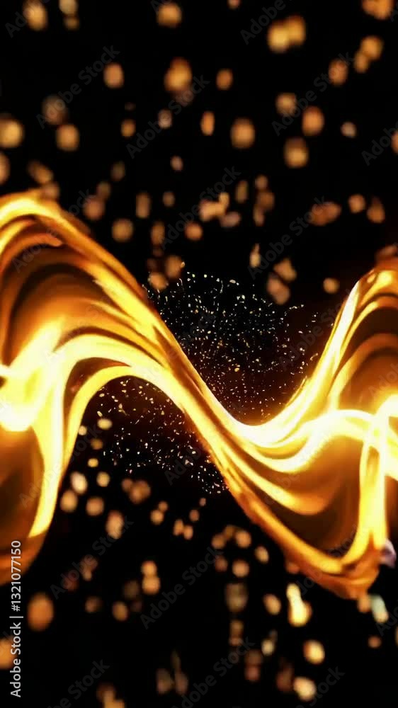Poster mesmerizing golden wave surrounded by floating particles in abstract motion