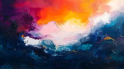 Fotobehang Abstracte kunst Vibrant abstract art piece depicting dynamic brush strokes in a colorful seascape at sunset  © Josiah