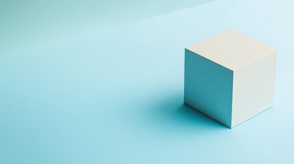 Fototapeta premium Minimalist White Cube on Light Blue Background, Modern Geometry Concept