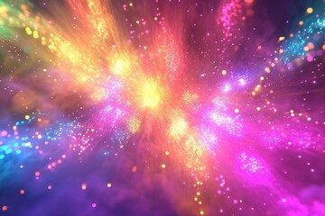 Fototapeta premium Clubs of multicolored neon smoke, ink. An explosion, a burst of holi paint. Abstract psychedelic pastel light background. 3D rendering. AI generated.