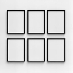 Three black frames in a bright, modern kitchen interior.