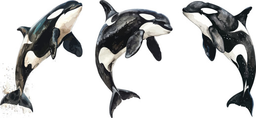 Orca Whales Vector Illustration on White Background © WatercolorEPS