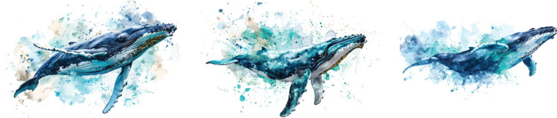 Watercolor Humpback Whale Vector Illustration Set Isolated on White © WatercolorEPS