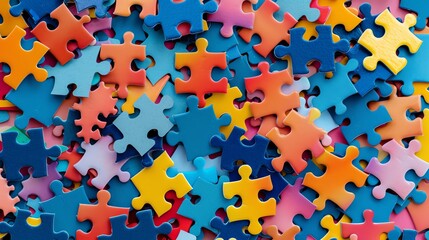 A pile of colorful puzzle pieces.