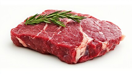 A fresh, raw beefsteak, displayed against a white background.