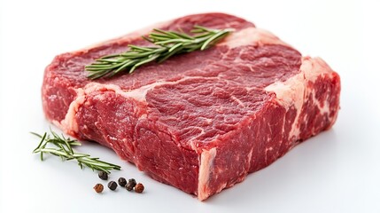 A fresh, raw beefsteak, displayed against a white background.