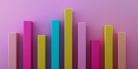 A vibrant bar graph in various colors against a soft purple background, representing data visualization or statistical information.