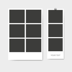 Instant photo booth strip, blank frames, nostalgic snapshots.
