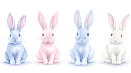 Fototapeta premium Pastel Easter bunnies with soft pastel shades, hand-drawn for digital artwork and prints.
