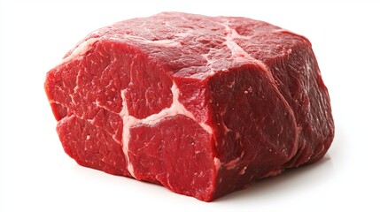 Fototapeta premium A large, vibrant red chunk of meat, isolated on a white background.