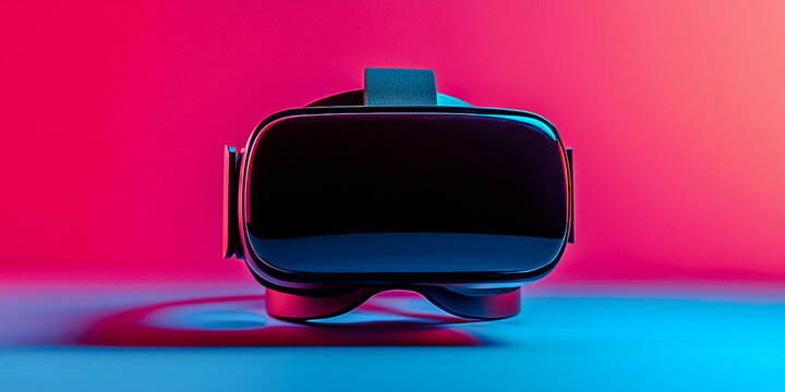 A sleek virtual reality headset against a vibrant gradient background, showcasing modern technology and immersive experiences.