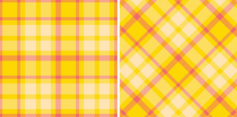 Spring Seamless Madras Plaid featuring Iridescent Sunflower Yellow and Metallic Coral Pink Textile Design