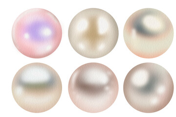 Obraz premium Set of white pearls, pink pearls, summer accessories on transparent background