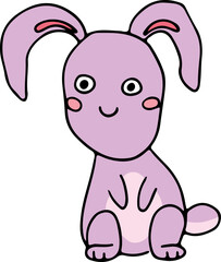 smiling funny pink bunny sits with his long ears hanging down