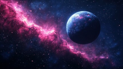 Obraz premium Cosmic nebula surrounds a distant planet