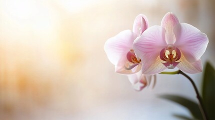 Fototapeta premium Delicate pink orchids bathed in soft sunlight