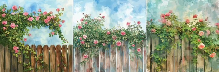 Rose Bush on Fence Vector Illustration