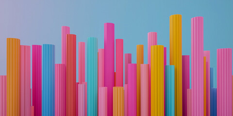 Obraz premium A vibrant arrangement of colorful, vertical tubes against a blue background, creating a playful and abstract visual effect.