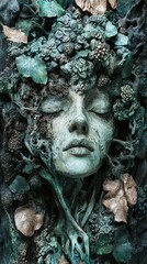 Fototapeta premium Serene Stone Face: A Nature Sculpture