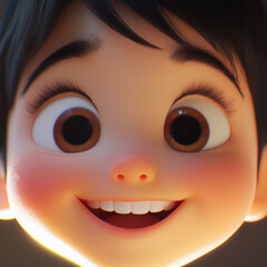 Close-Up of a Happy Animated Child Character with Joyful Expression