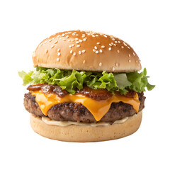 A delicious and large double patty humburger    illustration isolated on white background. The most liked burger illustration on white