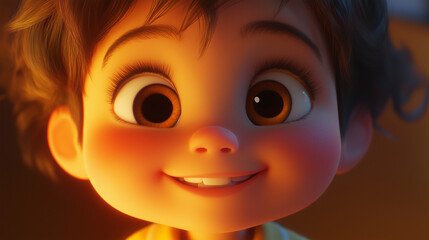 Close-Up of a Happy Animated Child Character with Joyful Expression