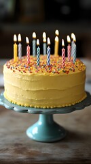 Birthday cake with candles on stand