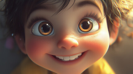 Close-Up of a Happy Animated Child Character with Joyful Expression