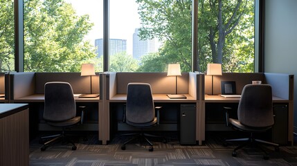 Fototapeta premium Modern Private Study Lounge with Natural Light and Comfortable Workstations