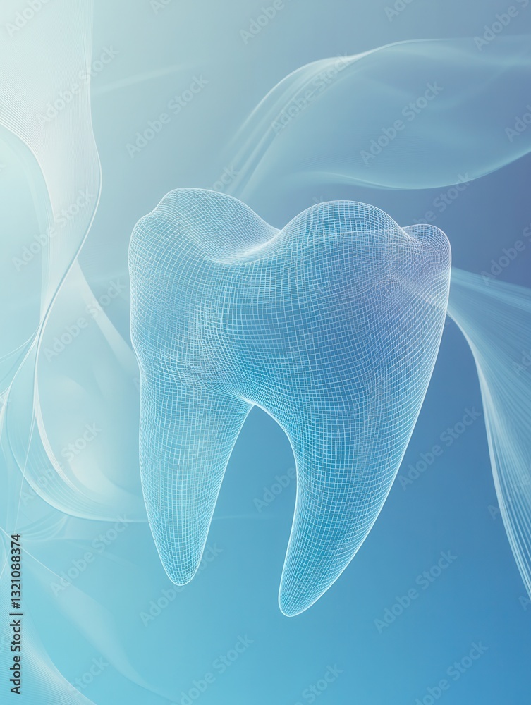 Aufkleber stylized wireframe dental arch with clean gradient blue background and subtle glow effect for profes