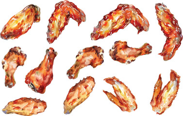 Chicken Wings Vector Illustration, Isolated on White Background