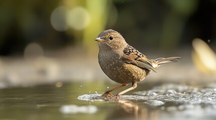 Small Brown Bird Drinking Water: Wildlife Photography