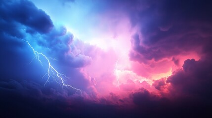 Dramatic stormy sky with vibrant lightning