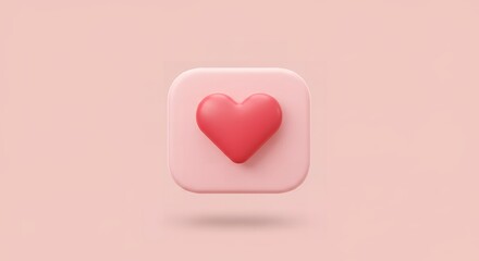 Pink 3D Rendered Heart Icon on Square Button:  A Minimalist Valentine's Day or Love Concept Design