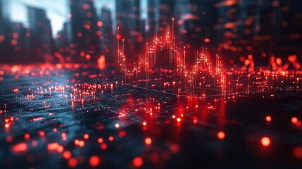 Fototapeta premium Futuristic digital cityscape with glowing data visualization