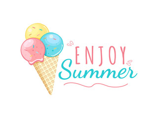 enjoy summer logo with ice cream illustration