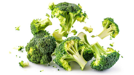 falling broccoli isolated on white