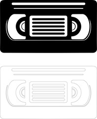 VHS Tape sign symbol logo icon with black color fill and outline