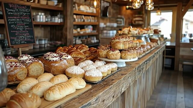 Rustic Bakery Showcase: A Delightful Array of Freshly Baked Breads and Pastries