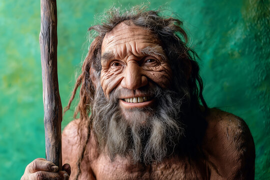 Neanderthal man portrait with a happy expression - Powered by Adobe