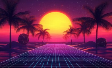 Fototapeta premium Retrofuturistic Sunset Beachscape