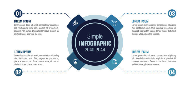 Modern infographics options banner. Simple 4 color infographic with geometric style. Info graphic with 4 color and items. Four steps infographic. Infographic with blue color