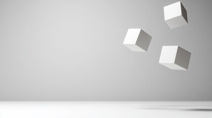 Fototapeta premium Floating white cubes against a gray background
