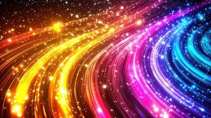 Abstract Glowing Light Trails with Starry Effect and Rainbow Colors
