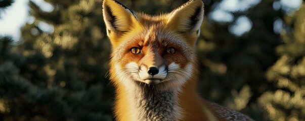 Obraz premium A beautiful red fox looking directly at the camera attentively