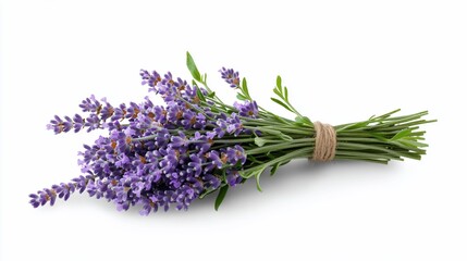 Fresh lavender bouquet, tied with twine, isolated on white