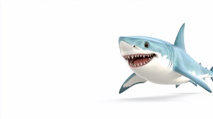 Friendly great white shark swims, smiling